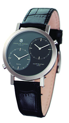 Charles-hubert- Paris Mens Stainless Steel Case Dual Time Quartz Watch #