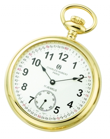 Charles-hubert- Paris Stainless Steel Gold-plated Mechanical Open Face Pocket Watch #3756-grr