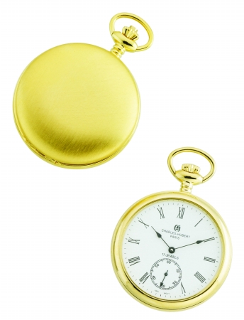 Charles-hubert- Paris Stainless Steel Gold-plated Mechanical Open Face Pocket Watch #3756-gr