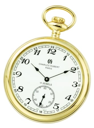Charles-hubert- Paris Stainless Steel Gold-plated Mechanical Open Face Pocket Watch #3756-ga