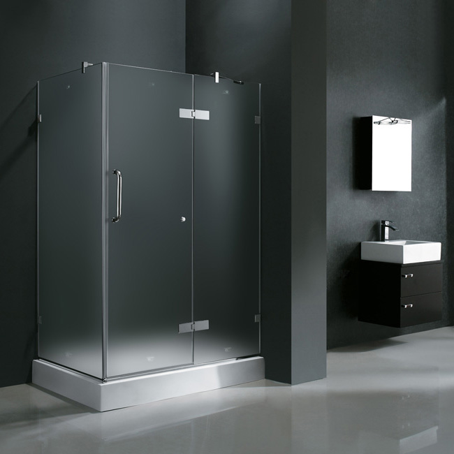 Vigo VG6011CHMT36WR 36 x 48 Frameless 3/8 and quot; Frosted/Chrome Shower Enclosure with Right Base