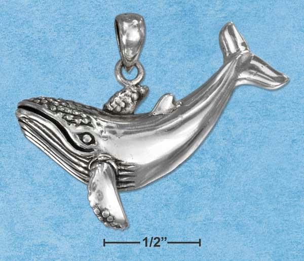 Sterling Silver Three Dimensional Humpback Whale Pendant
