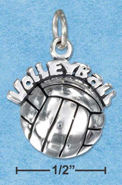 Sterling Silver Antiqued Volleyball Charm On Top Of A Volleyball