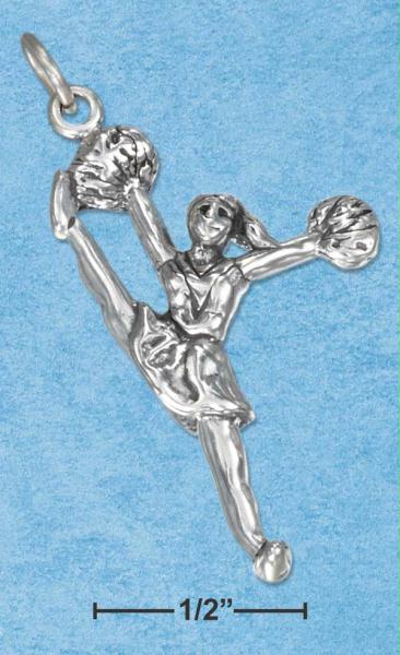 Sterling Silver Antiqued Three Dimensional Kicking Cheerleader Charm
