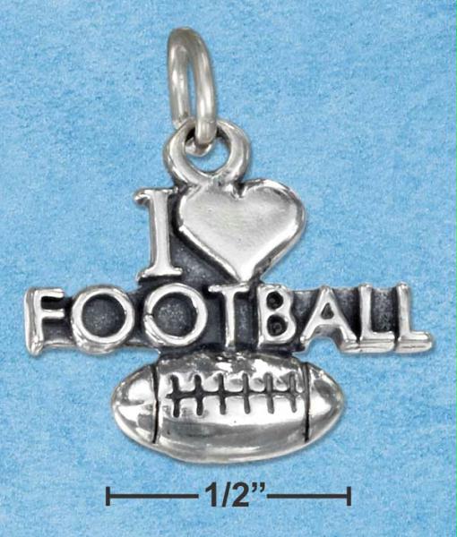 Sterling Silver Antiqued I Heart Football Charm with A Football