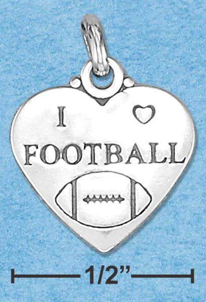 Sterling Silver I Heart Football Affirmation Heart Charm
