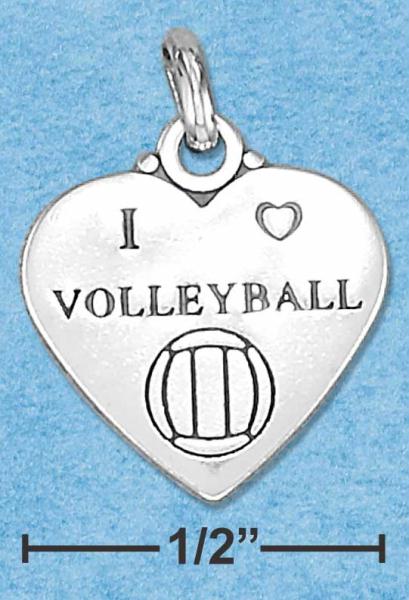 Sterling Silver I Heart Volleyball Affirmation Heart Charm