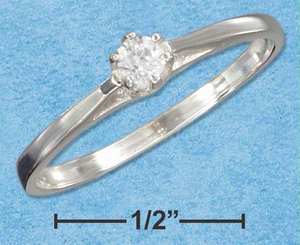 Sterling Silver 3mm Round White Solitaire Cz Wedding Ring Size: 7