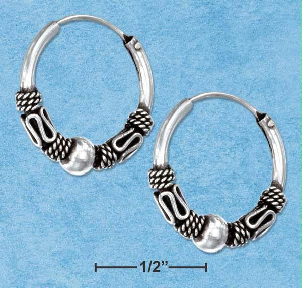 Sterling Silver 20mm Antiqued Bali Design Hoop Earrings