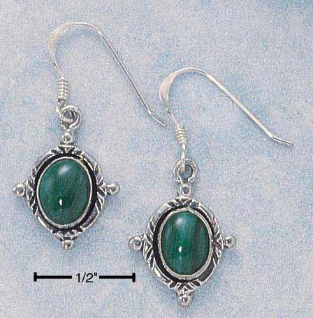 Sterling Silver Oval Malachite Earrings On French Wire S