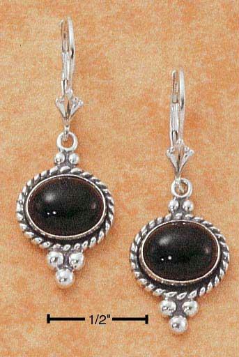 Sterling Silver Side Laying Oval Onyx Earrings On Leverback
