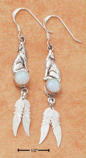 Sterling Silver French Wire Earrings with Howling Wolf Lab Opal Feathers