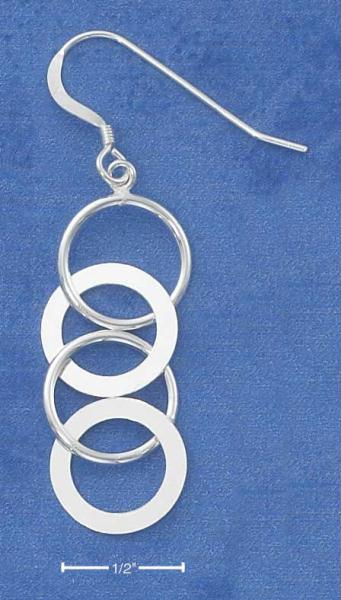 Sterling Silver Interlocked Open Circle French Wire Dangle Earrings