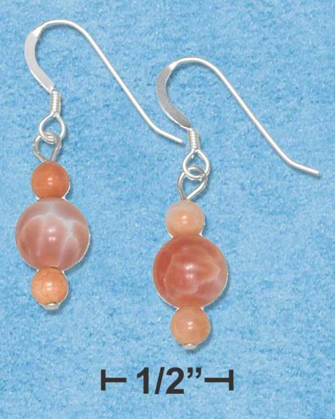 Sterling Silver Round Orange Fire Agate Bead Earrings On French Wire S