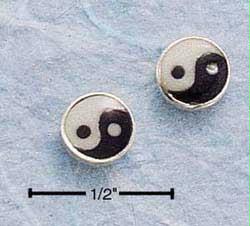 Sterling Silver Enamel Black And White Mini Yin And Yang Enamel Earrings On Posts