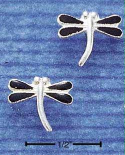 Sterling Silver Mini Black Enamel Dragonfly Earrings On Posts