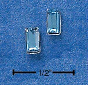 Sterling Silver Emerald Cut Austrian Crystal March Birthstone Earrings On Posts