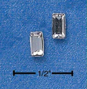 Sterling Silver Emerald Cut Austrian Crystal April Birthstone Earrings On Posts
