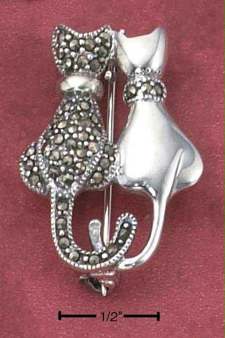 Sterling Silver High Polish and Marcasite Sitting Cat Pin