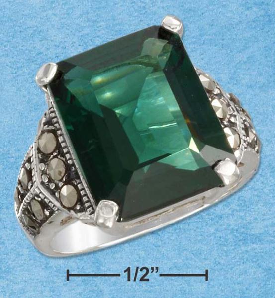 Sterling Silver Marcasite with 13X16 Green Quartz Ring