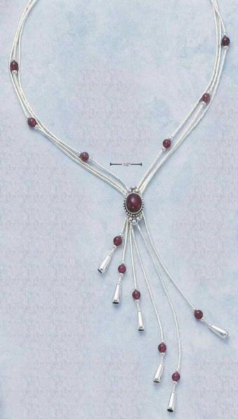 Sterling Silver 16 Inch20 Inch Expandable Liquid Silver Necklace with Garnet Tassel