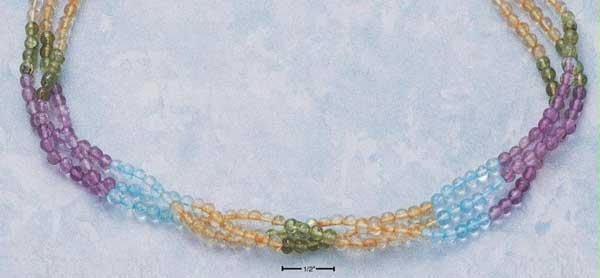 Sterling Silver 1619 Inch 3 Strand Necklace with Amy Bl Topaz Citrine amp; Peridot Beads
