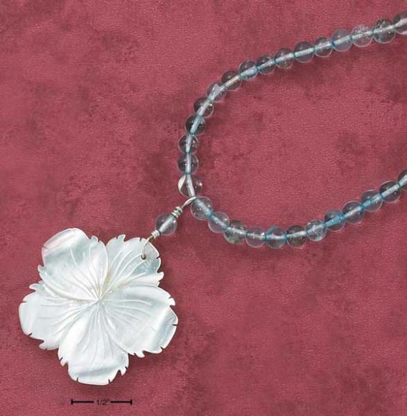 Sterling Silver 16 Inch Strung Blue Topaz Necklace with Shell Flower Pendant