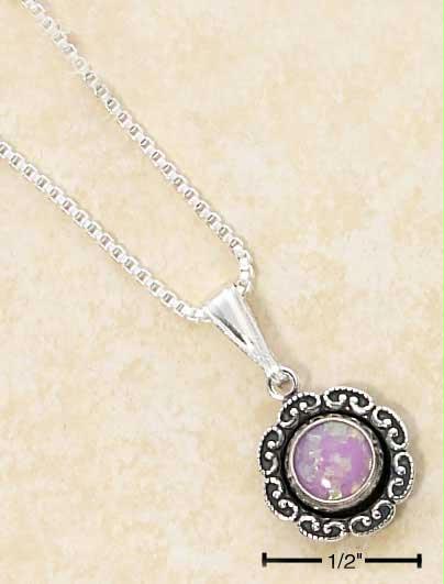 Sterling Silver 18 Inch Box Chain Necklace with Round Synthetic Pink Opal Flower Concho