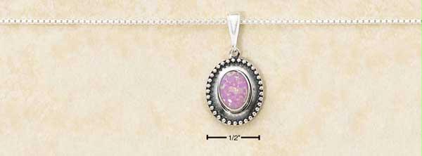 Sterling Silver 18 Inch Box Chain Necklace with Oval Synthetic Pink Opal Concho Pendant