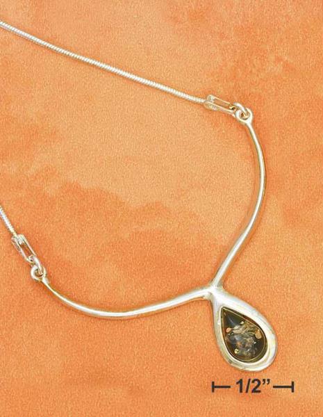 Sterling Silver 1618 Inch Adj Green Amber Teardrop On Snake Chain Necklace Amber Silver Necklace