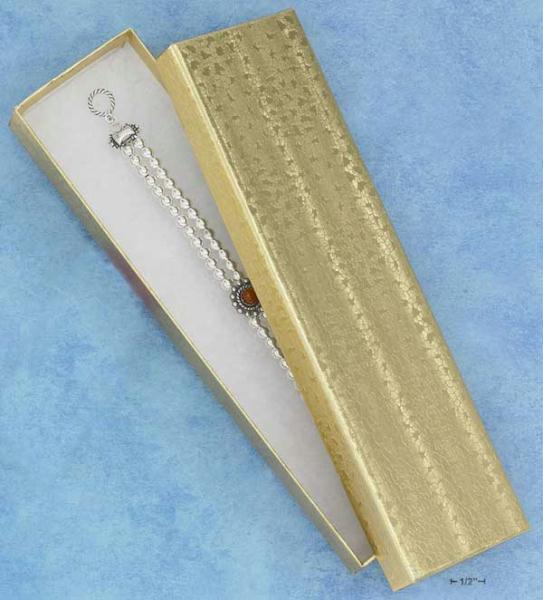 Cardboard Cotton Filled Gold Color Embosterling Silvered Necklace / Bracelet Box