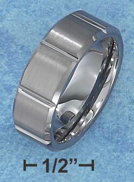 Tungsten Steel 8mm Brushed Segmented Wedding Band with Beveled Edges