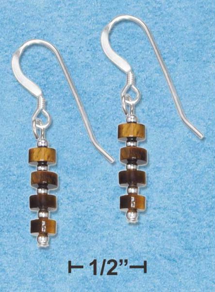 Sterling Silver Cylinder Bead Tiger Eye Earrings On French Wire S