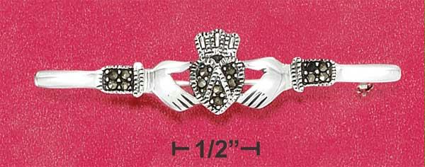 Sterling Silver 11 X 48mm Marcasite Claddagh Pin