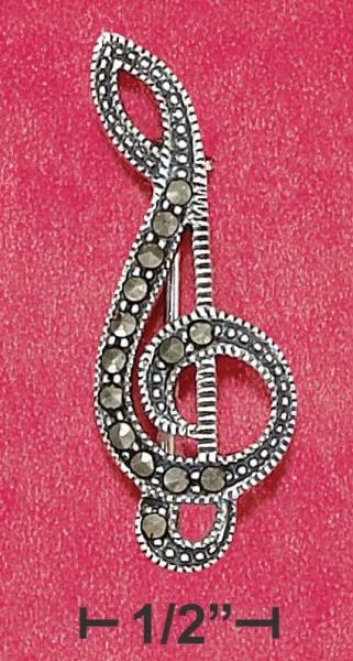 Sterling Silver 21X32mm Marcasite GClef Pin