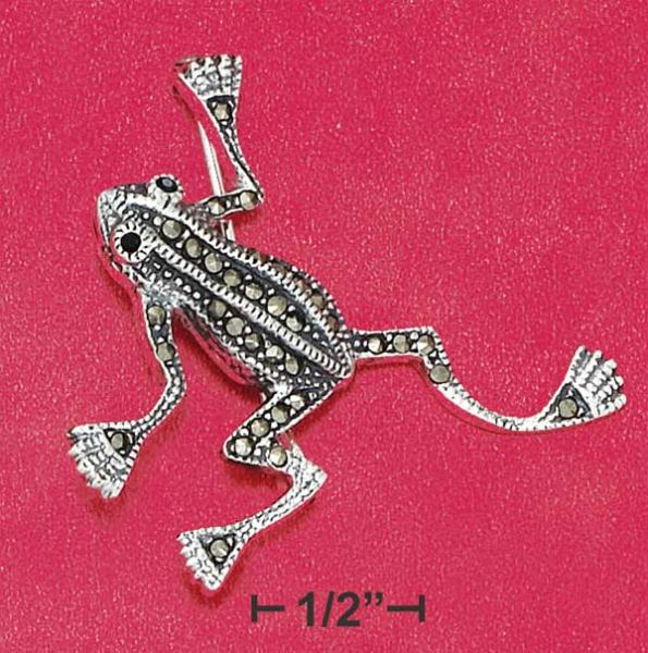 Sterling Silver 32 X 37mm Marcasite Frog Pin