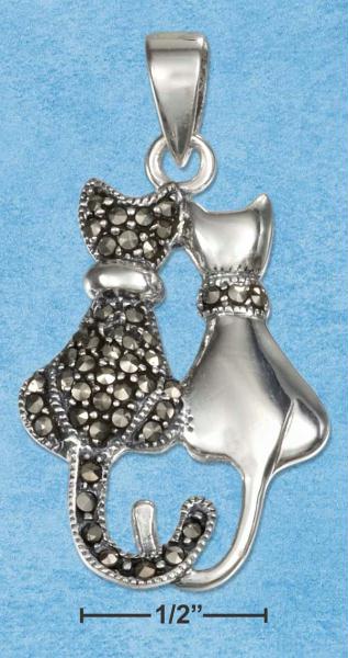 Sterling Silver High Polish and Marcasite Sitting Cat Pendant