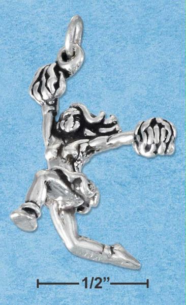 Sterling Silver Three Dimensional Cheerleader Charm