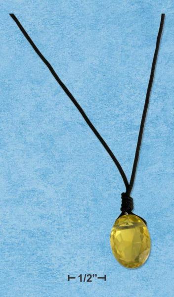 Faceted Oval Lemon Quartz Necklace On Black Cord