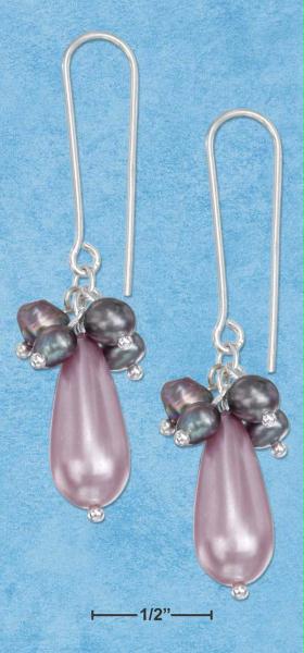 Sterling Silver Pink Tear Simulated Pearl Earrings with Fresh Water Pearl Accents