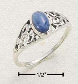 Sterling Silver Raised Filigree Band with Oval Denim Lapis