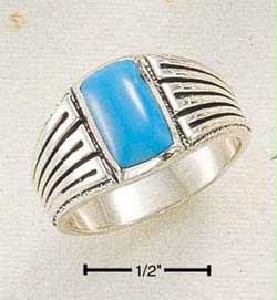 Sterling Silver Menamp;apos;s Rectangular Turquoise Ring With Striped Shank Size: 7