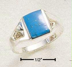 Sterling Silver Mens Small Rectangular Turquoise Inlay Ring Size: 7