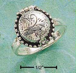 Sterling Silver Antiqued Dotted Edge With Etched Round Poison Ring