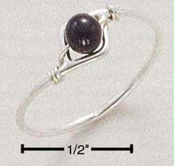Sterling Silver Wire Ring With Onyx Beads  Size: 7