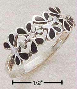 Sterling Silver Four Butterflies With Black Onyx Inlay Ring Size: 7