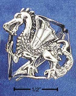 Sterling Silver Dragon On Open Shank Ring Size: 7