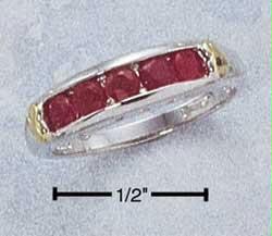 Sterling Silver Platinum Plated Tt Ring With Channel Set Genuine Ruby Size: 7