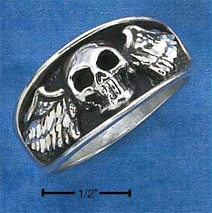 Sterling Silver Mens Skull With Wings Ring Size: 7 silver skull ring