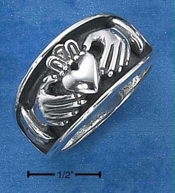 Sterling Silver Mens Claddagh Heart In Hands Band Ring Size: 7